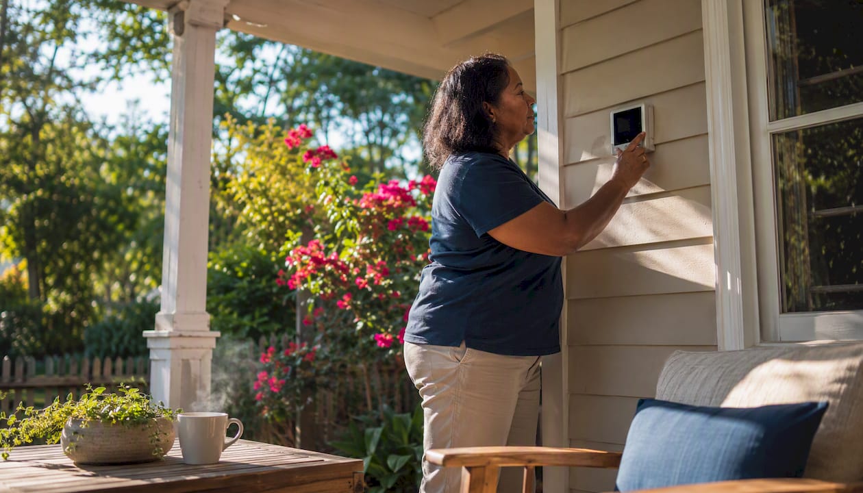 Woman adjusting home ventilation controls